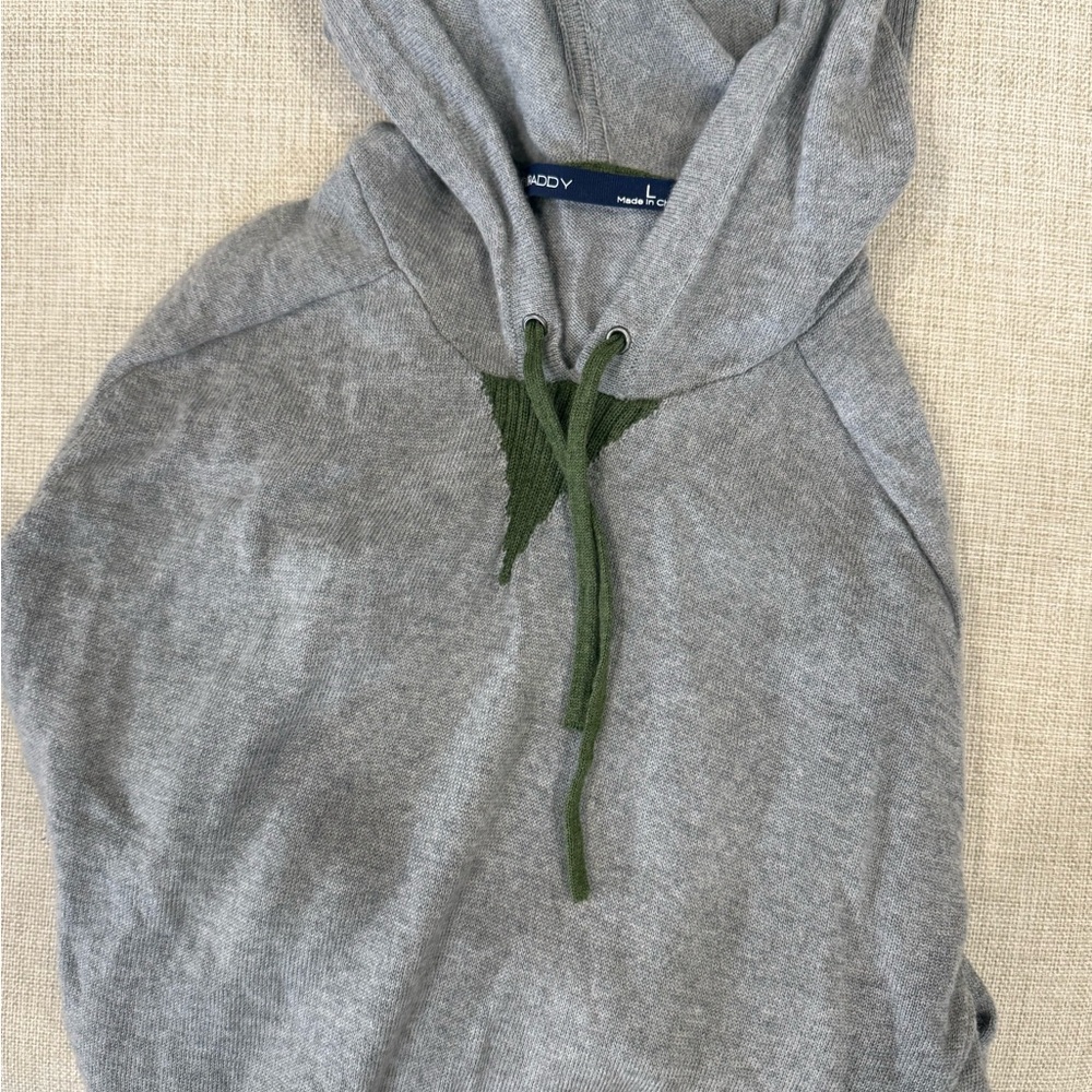 Men's B. Draddy Gray Merino wool Hoodie Sweater with Green Accents